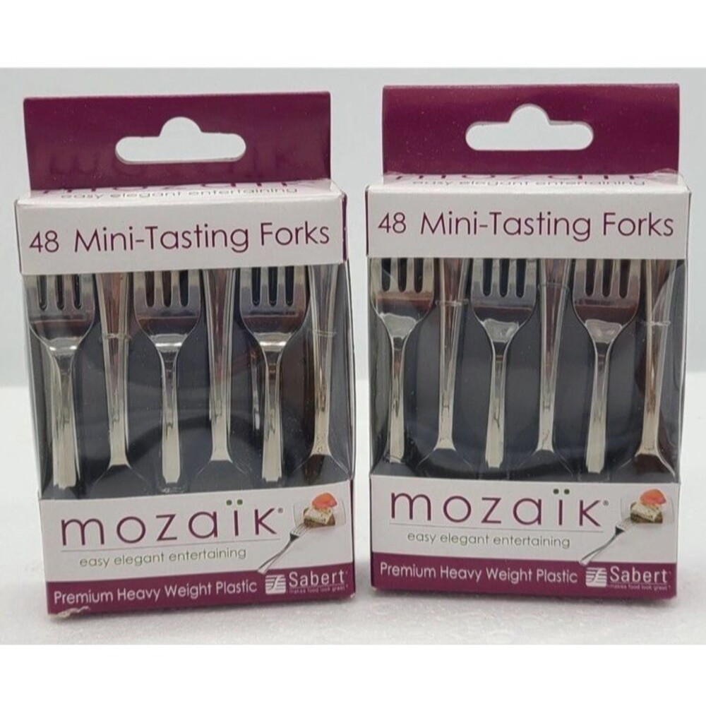 Mozaik Mini Tasting Forks Appetizer Forks Heavy Weight Plastic Lot of 2 96 total